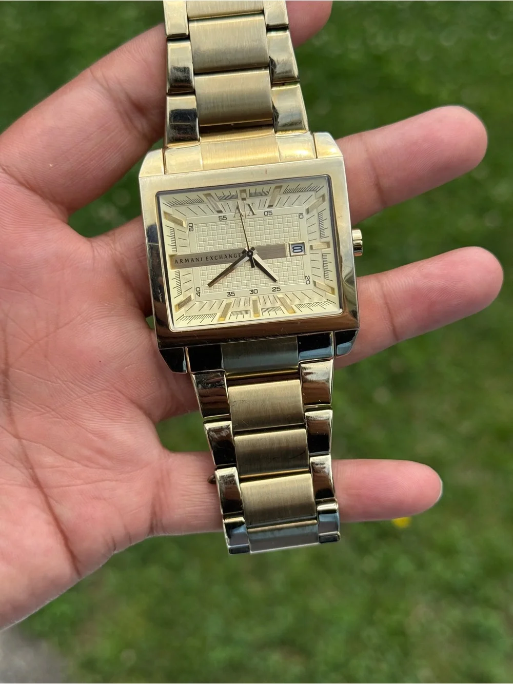 Armani Exchange Gold-Tone Square Bracelet Watch Mens